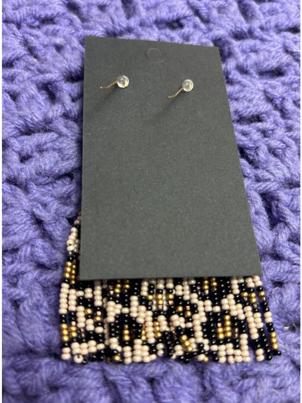Leopard Print Seed Bead Fringe Dangle Earrings 2.75 inches - Picture 2 of 3